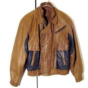 Vtg 80's Brown /Black Midwest International Leather Jacket Sz S